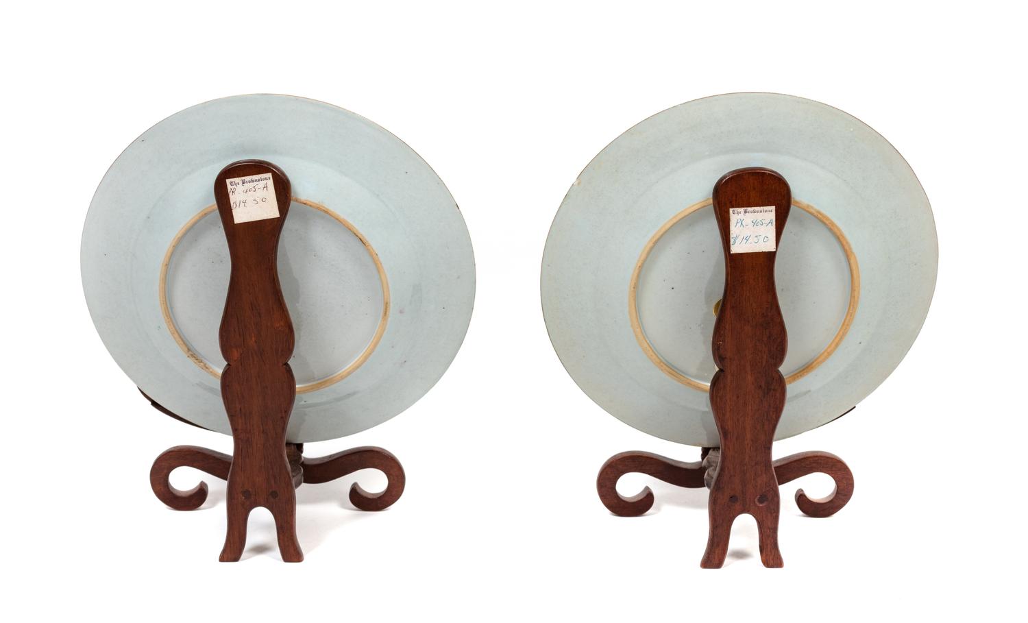 A Pair of Chinese Export Style Porcelain Plates with Stands