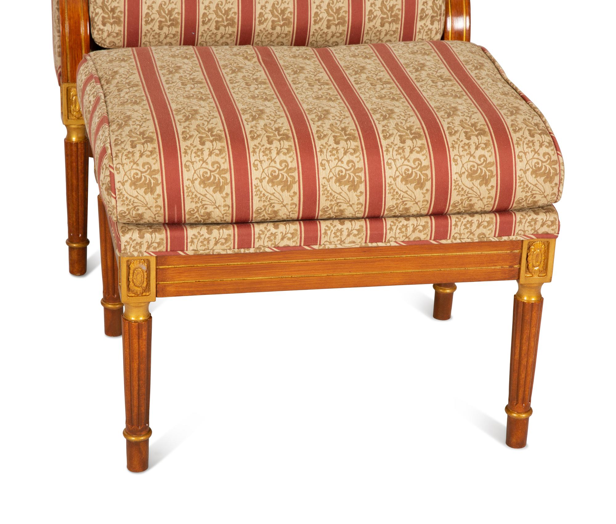 A Pair of Louis XVI Style Bergeres with Matching Ottomans