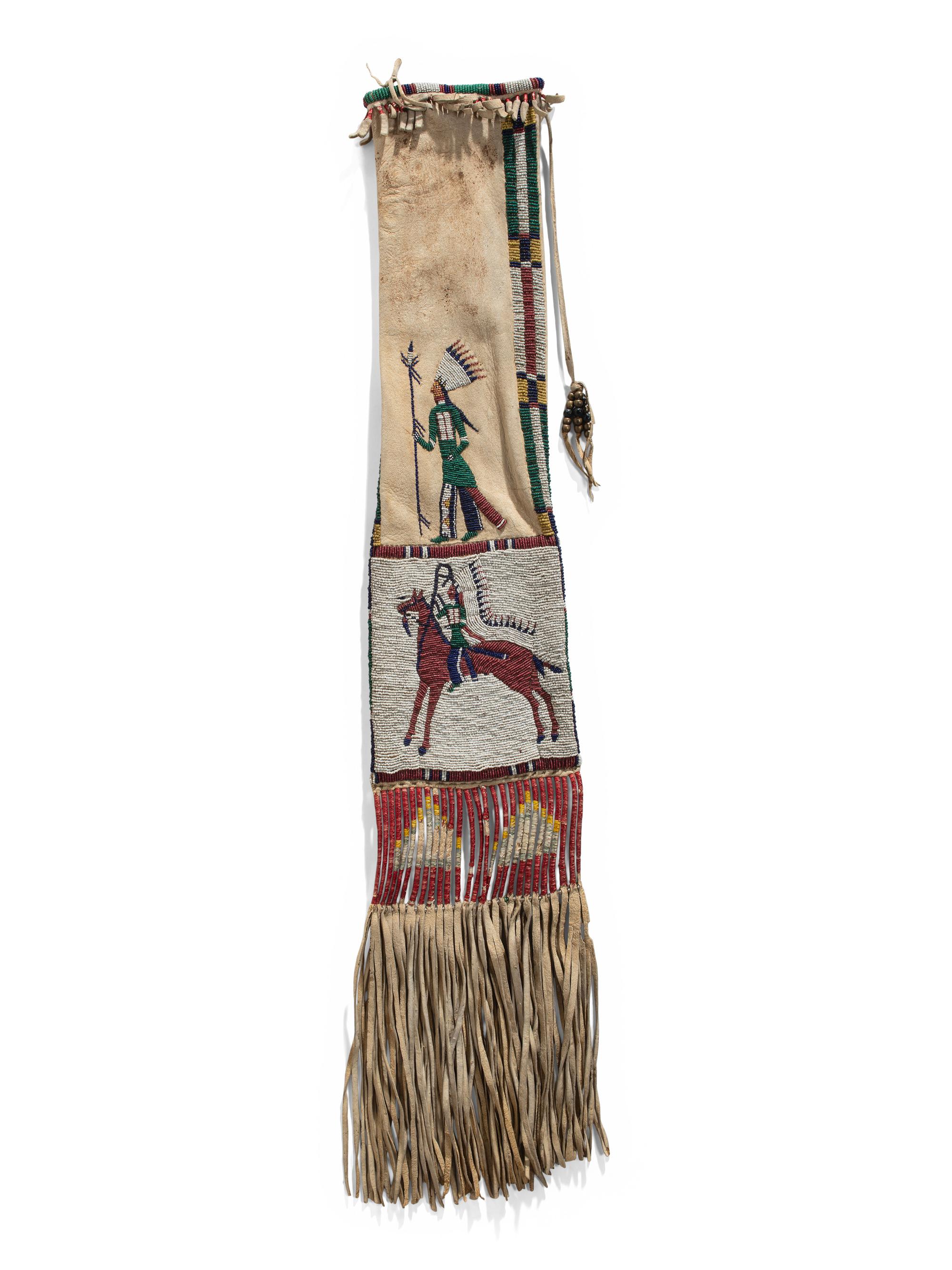 Cheyenne River or Pine Ridge Sioux Beaded Hide Pictorial Tobacco Bag