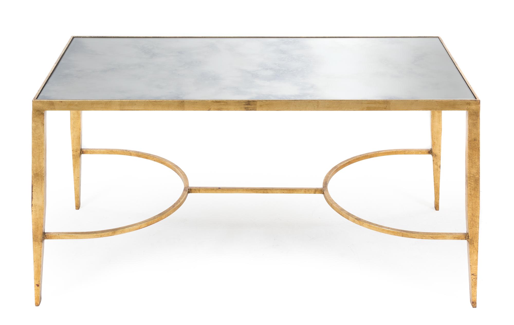 A Gilt Iron and Glass Low Table Height 19 x width 40 x depth 20 inches. — 20TH CENTURY