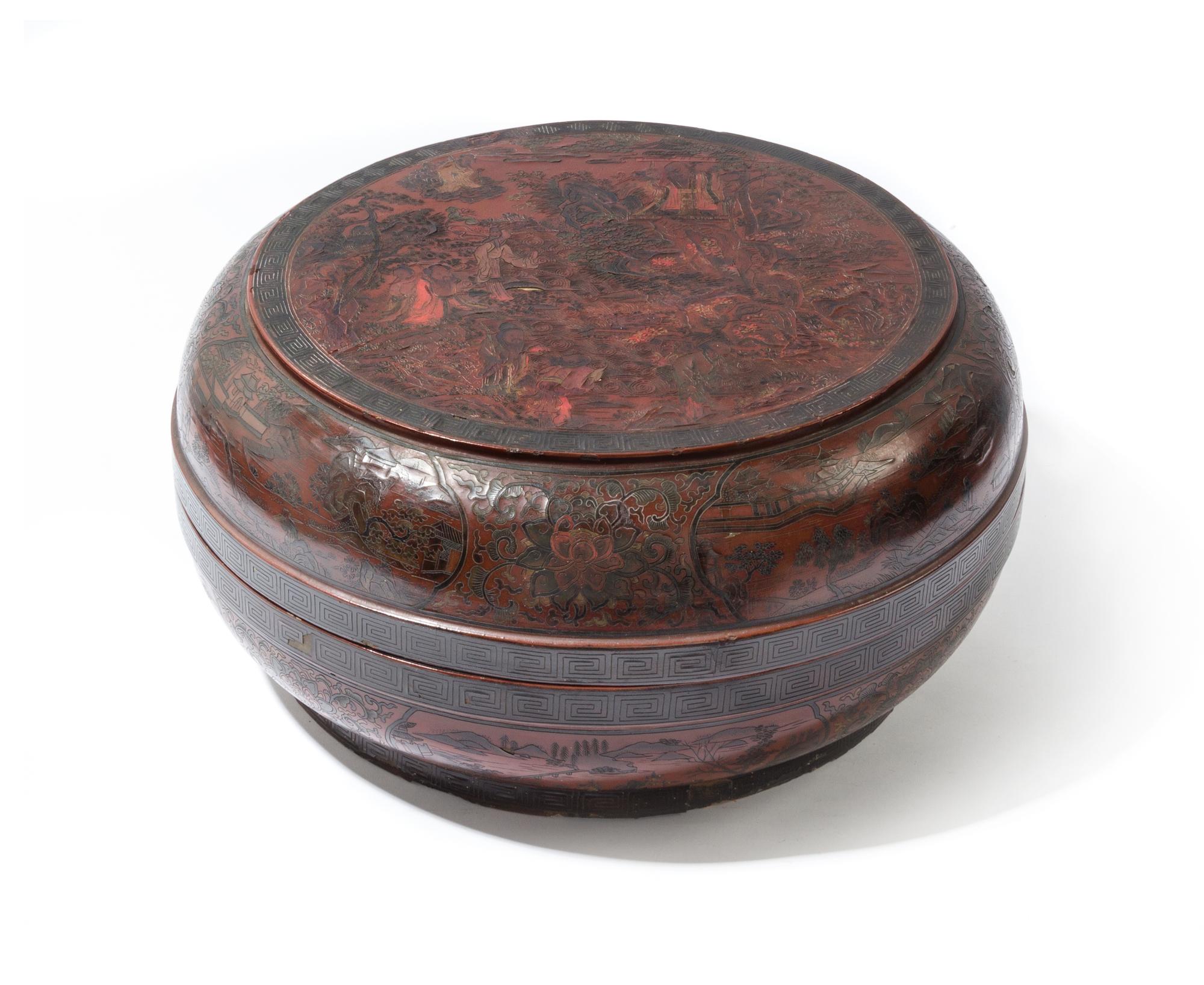 An Unusual Chinese Lacquer Box and Cover 17TH/18TH CENTURY Diameter 16 7/8 inches. — 17TH/18TH CENTURY