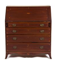 An American Walnut Slant Front Bureau Height 41 1/2 x width 36 3/4 x depth 19 1/2 inches.