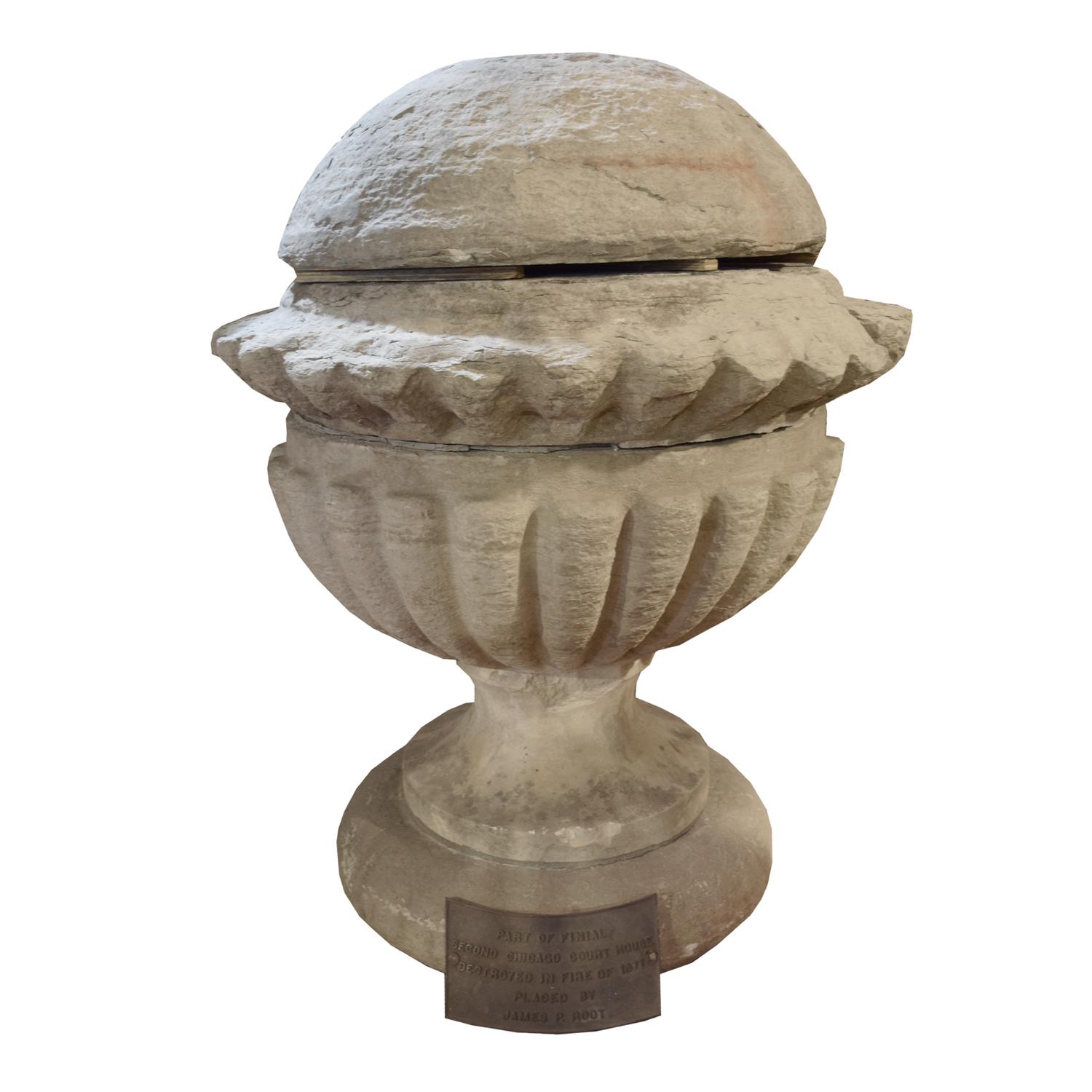 A Carved Limestone Finial from the Second Chicago Courthouse 44" W x 44" D x 53" H — United States, Circa 1935