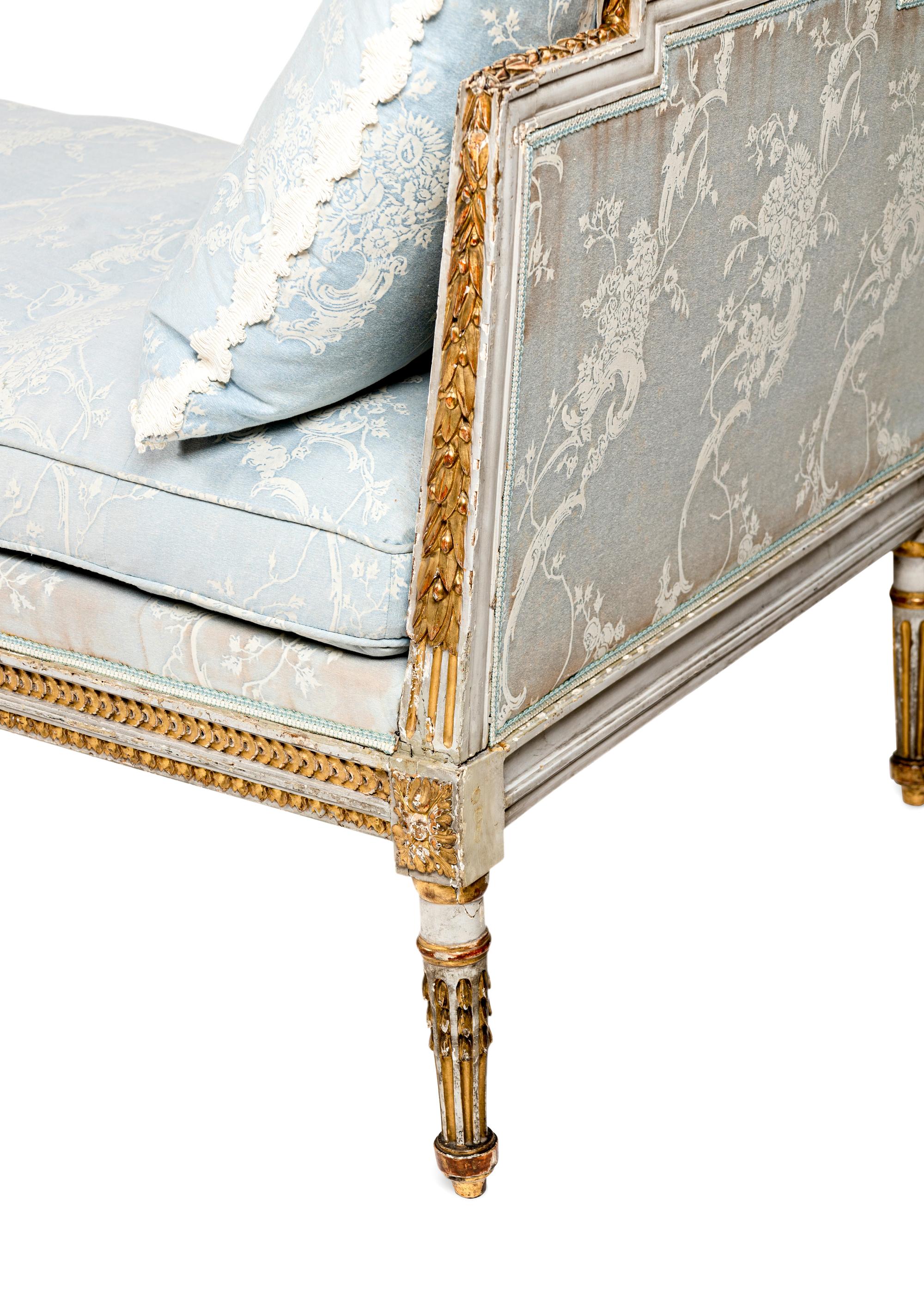 A Louis XVI Grey-Painted and Parcel-Gilt Lit du Jour