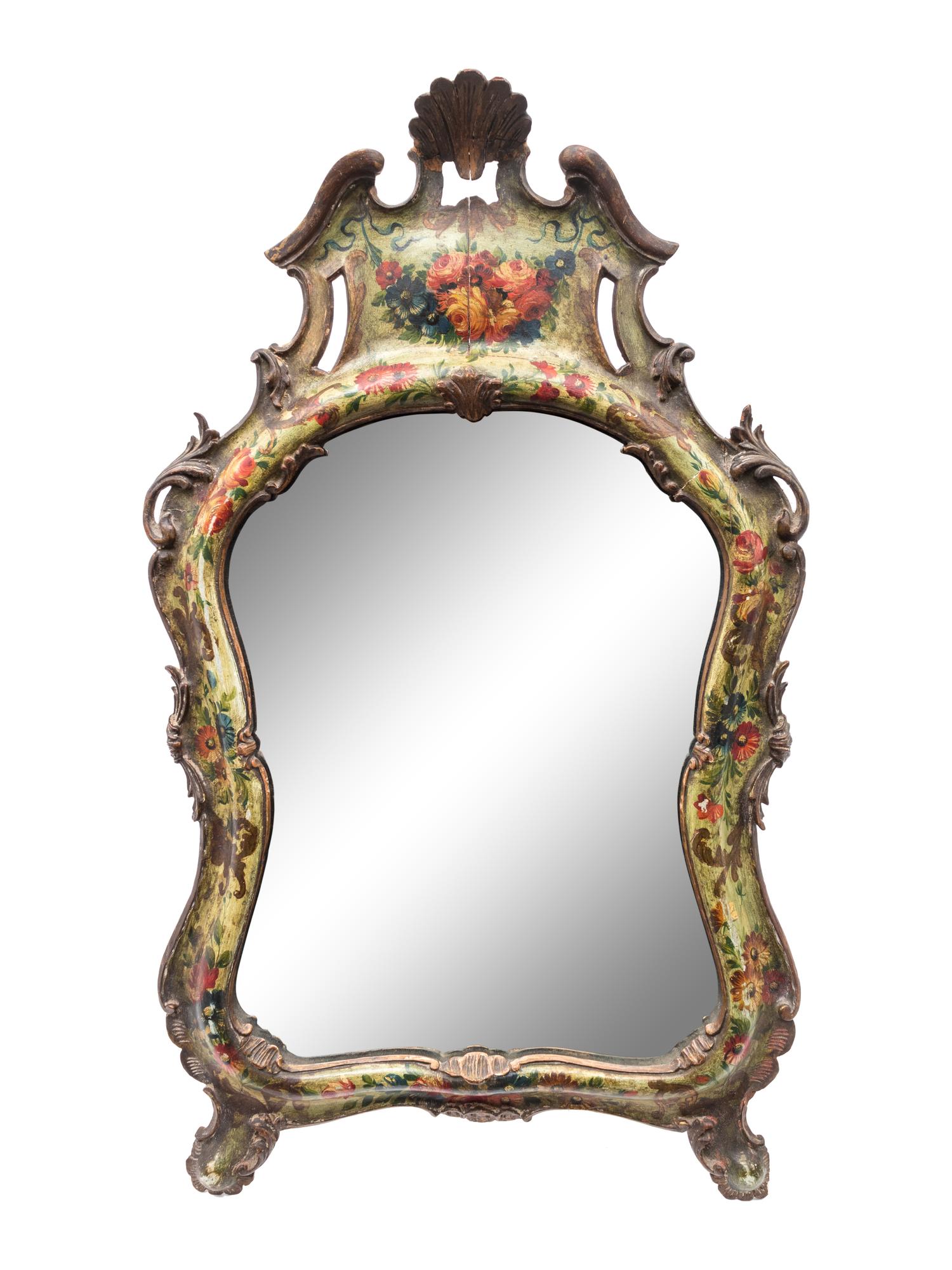 A Venetian Style Painted and Parcel Gilt Easel Back Vanity Mirror — 19TH CENTURY