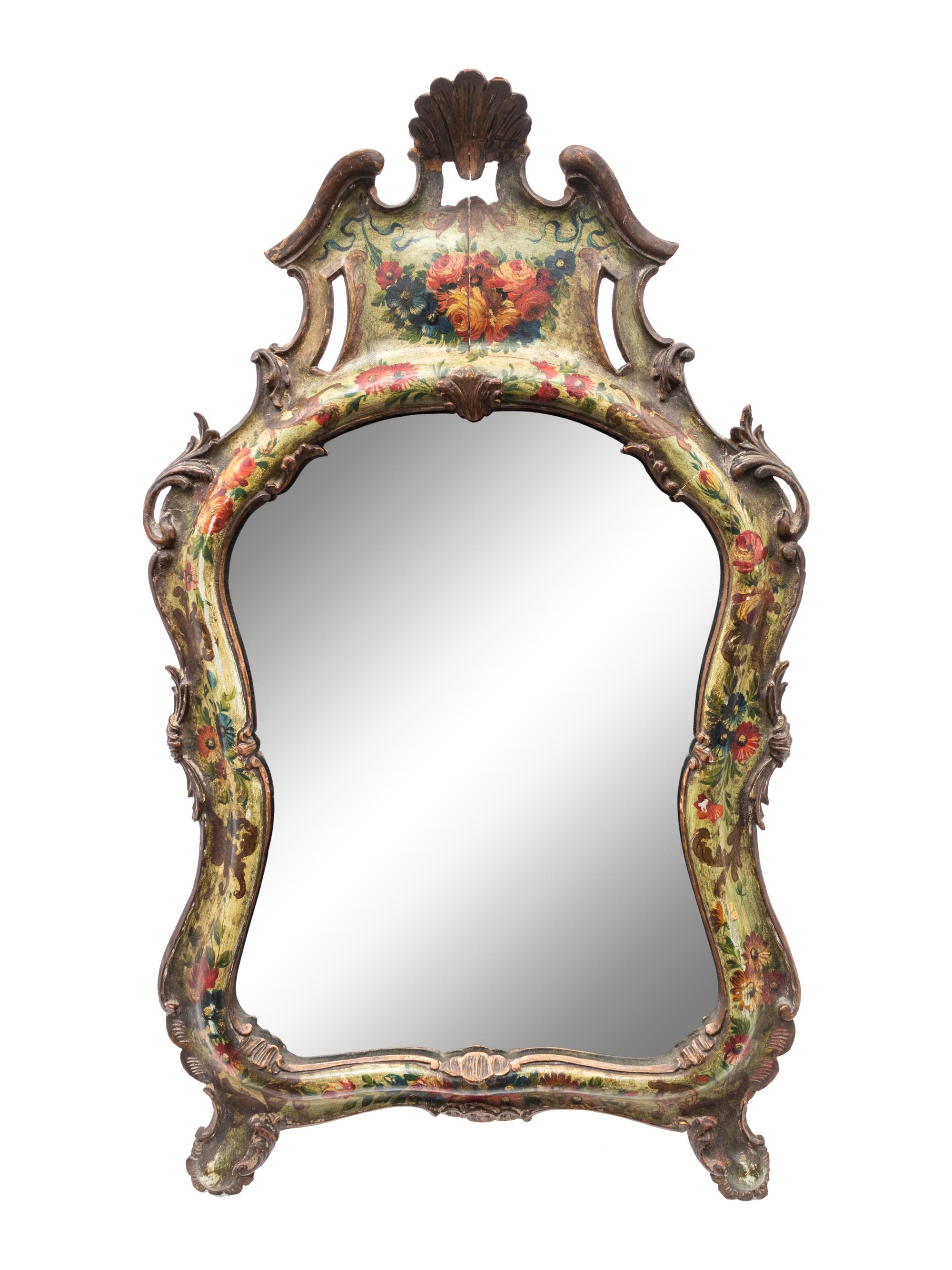 A Venetian Style Painted and Parcel Gilt Easel Back Vanity Mirror — 19TH CENTURY