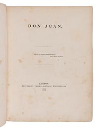 [BYRON, George Gordan, 6th Baron (1788-1824)]. Don Juan . London: Thomas Davison [cantos I-V] and John Hunt [cantos VI-XVI], 1819-1824.