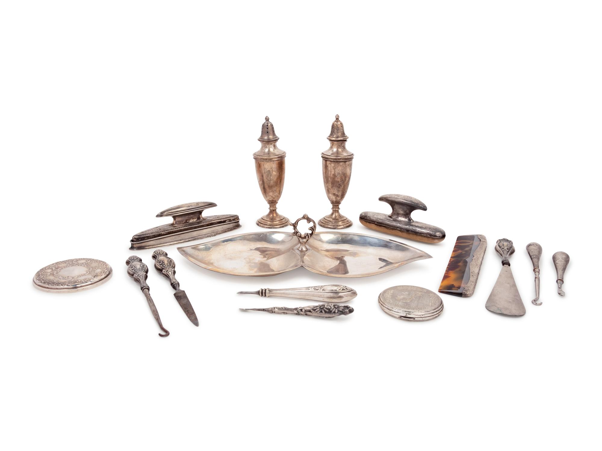 A Group of Sixteen American and Mexican Silver Table Articles