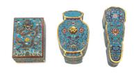 Three Cloisonne Enamel Covered Boxes Length of largest 6 1/2 inches.