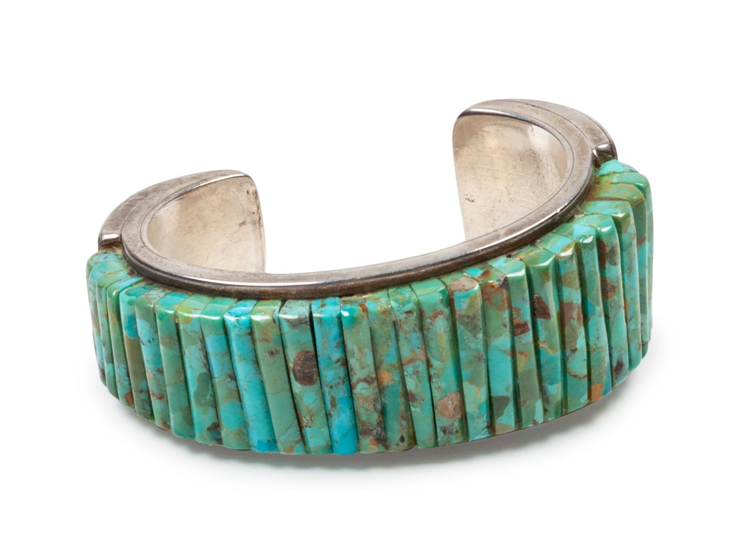 Sterling silver cuff bracelet with turquoise cobblestone inlay