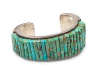 Sterling silver cuff bracelet with turquoise cobblestone inlay