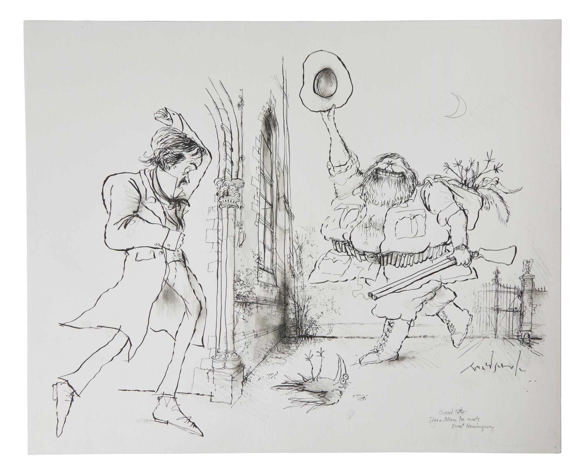 Searle, Ronald. Crossed Paths: Edgar Allan Poe Meets Ernest Hemingway