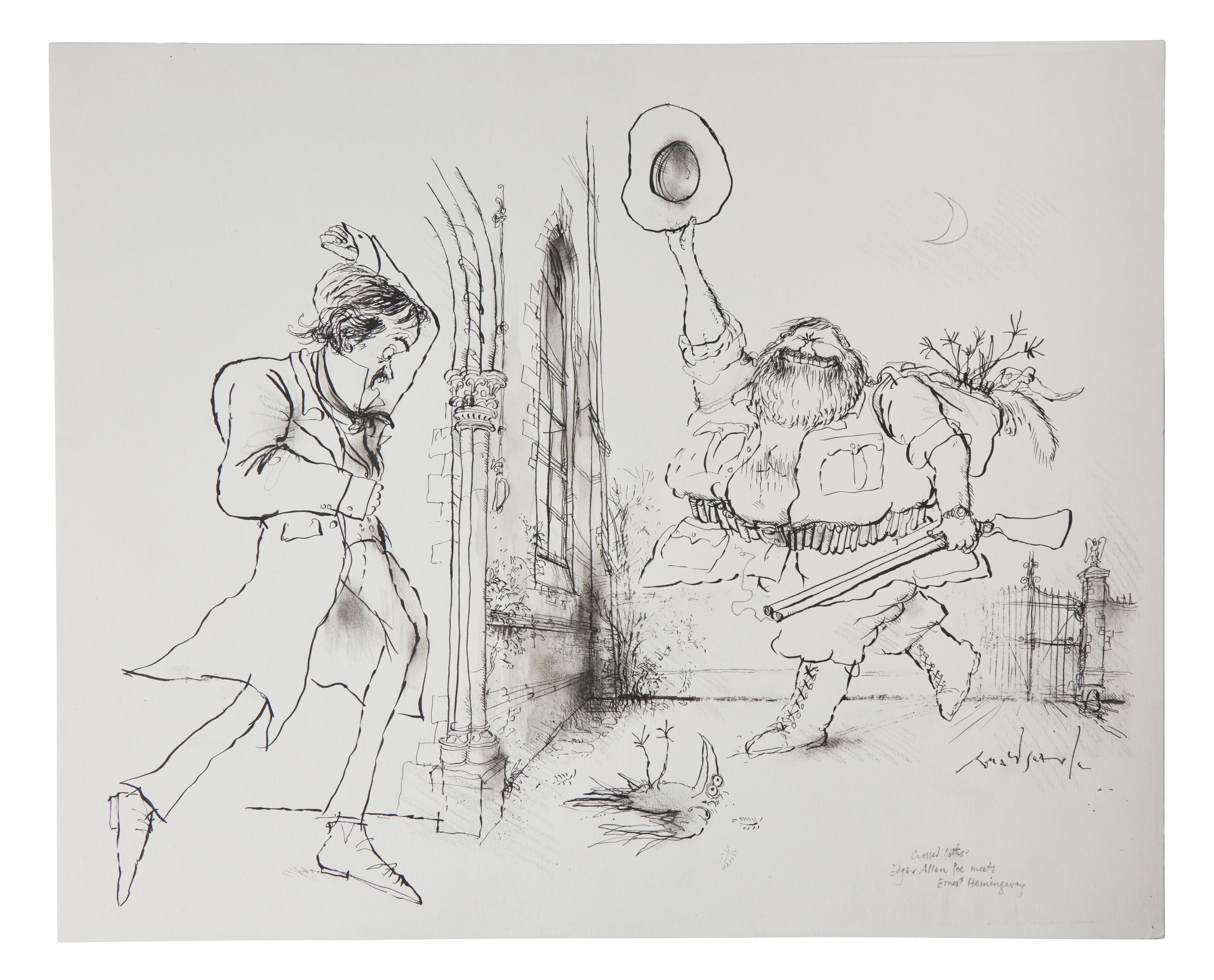 Searle, Ronald. Crossed Paths: Edgar Allan Poe Meets Ernest Hemingway