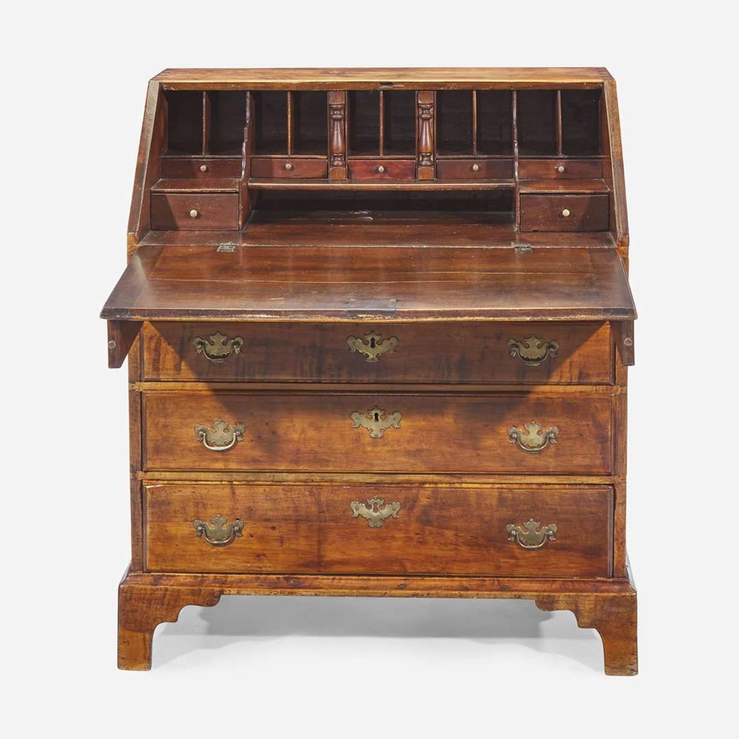 A Chippendale carved tiger maple slant-front desk New England, circa 1790