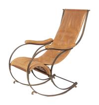 A Forged Iron and Leather Rocking Chair by R. W. Winfield and Co.