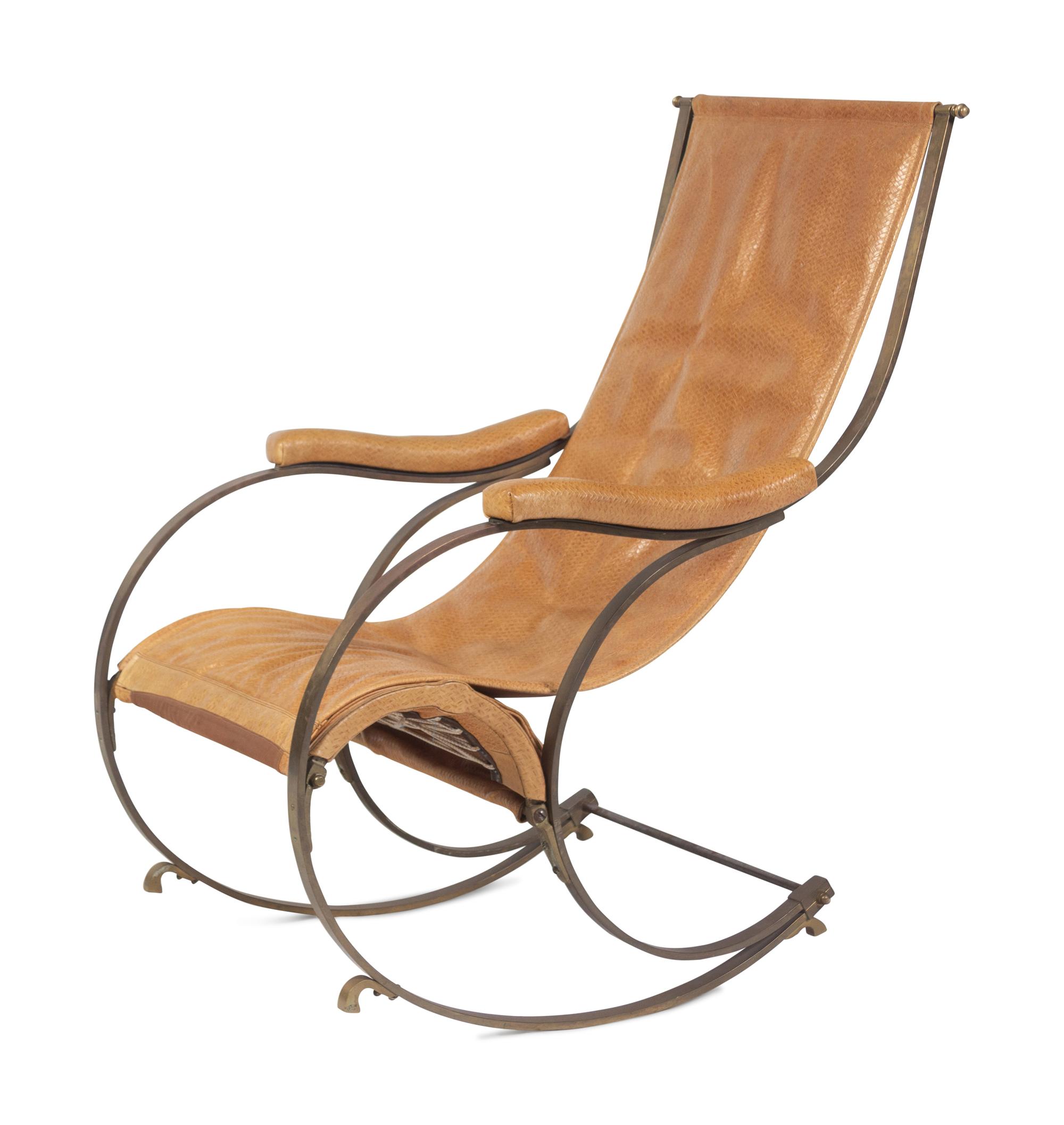 A Forged Iron and Leather Rocking Chair by R. W. Winfield and Co.
