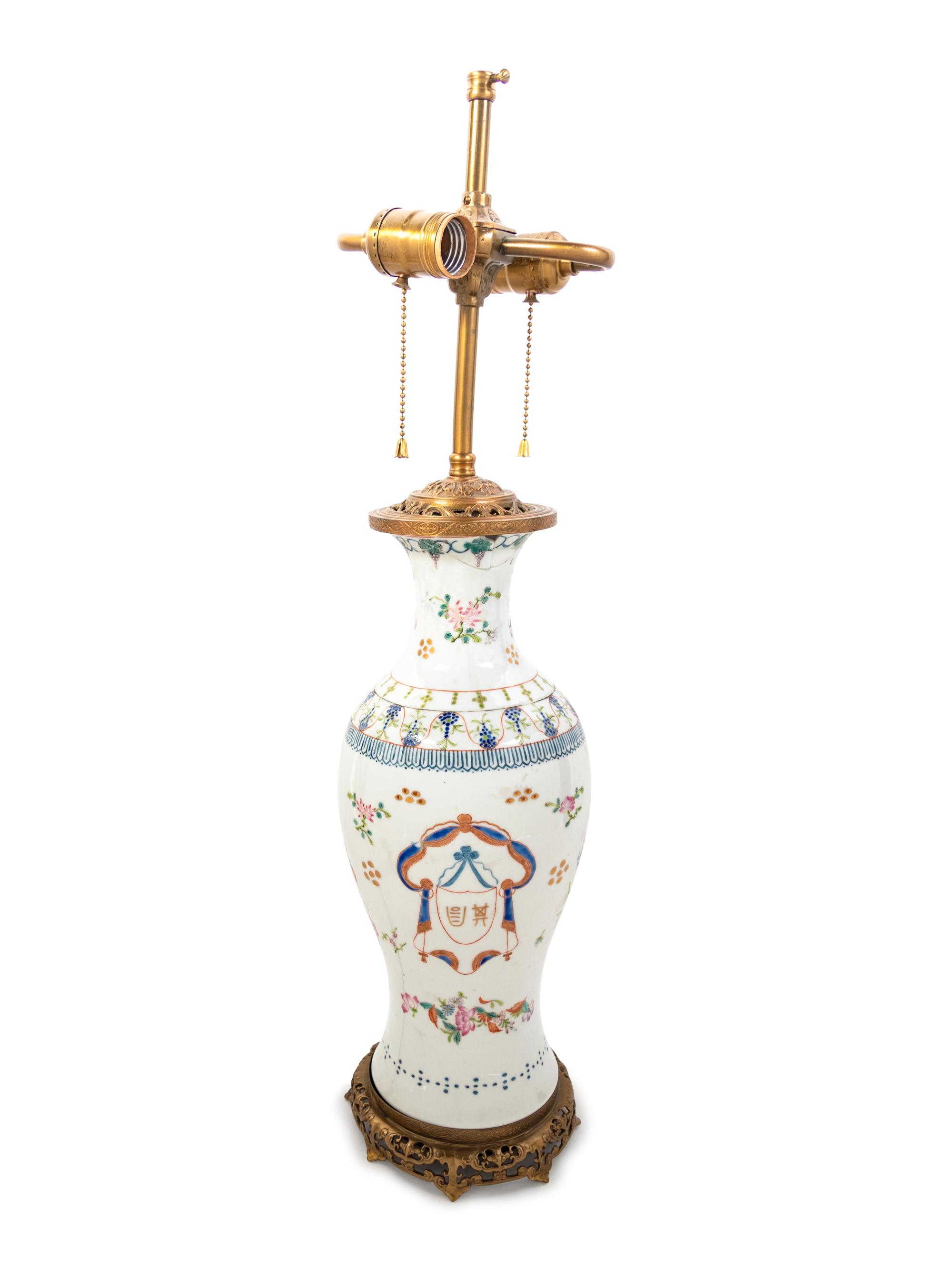 A Chinese Export Style Porcelain Vase Mounted as a Lamp