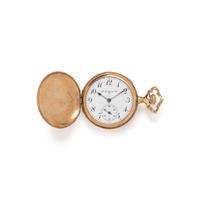 14K YELLOW GOLD AND DIAMOND HUNTER CASE POCKET WATCH AND CHAIN