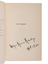 RAWLINGS, Marjorie Kinnan (1896-1953). The Yearling . New York: Charles Scribner's Sons, 1938.