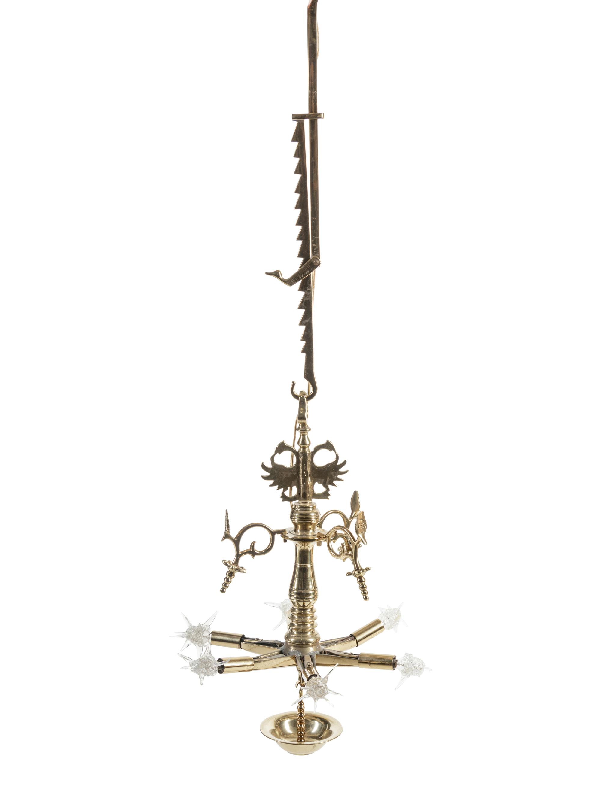 A Continental Brass Hanging Oil Fixture