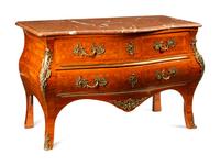 A Regence Style Gilt Bronze Mounted Parquetry Marble-Top Commode