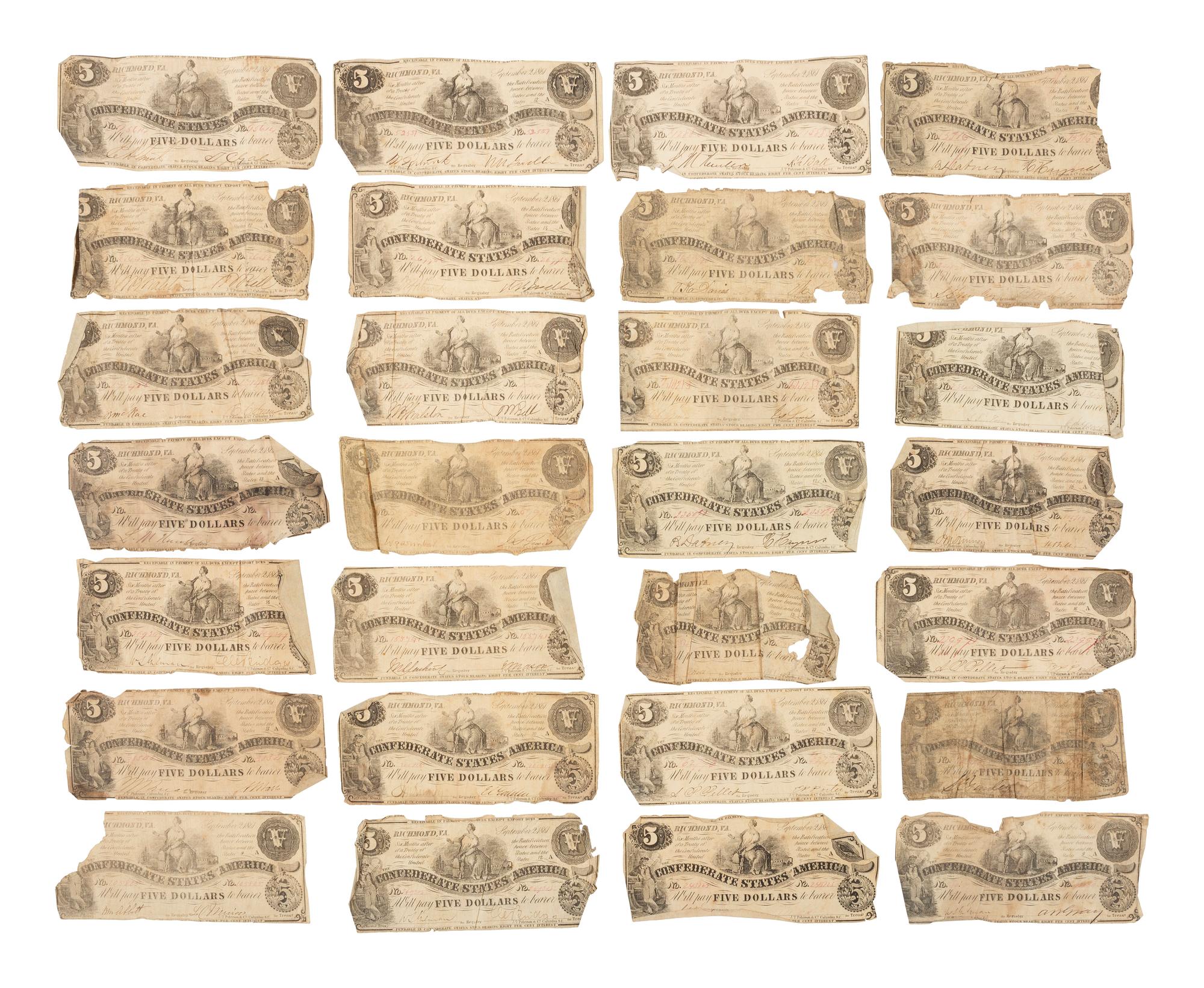 [CONFEDERATE] -- [CURRENCY]. A large group of Confederate notes.