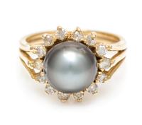 A Collection of 14 Karat Yellow Gold, Cultured Tahitian Pearl and Diamond Jewelry, 11.50 dwts.