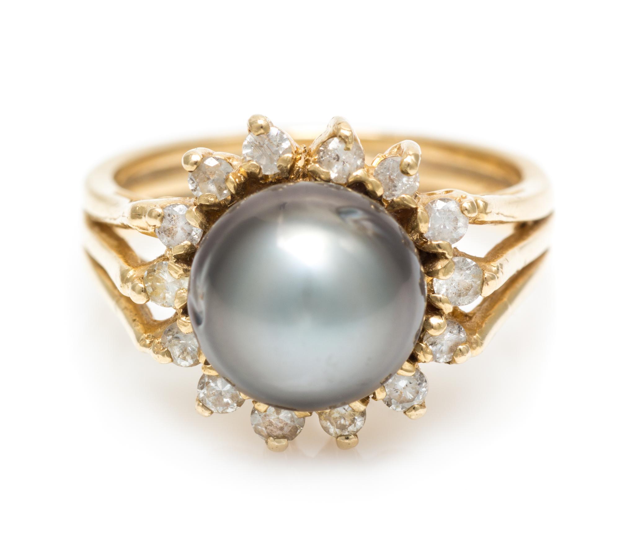 A Collection of 14 Karat Yellow Gold, Cultured Tahitian Pearl and Diamond Jewelry, 11.50 dwts.