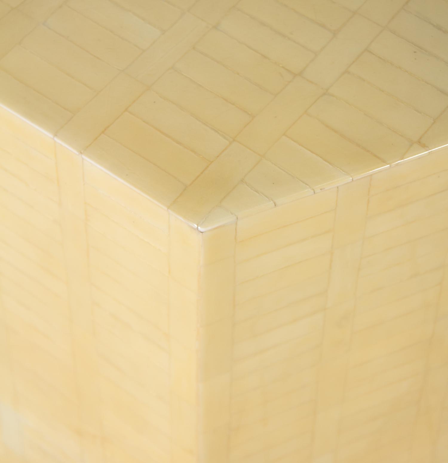 A Hexagonal Faux Bone-Veneered Pedestal Table in the Style of Karl Springer