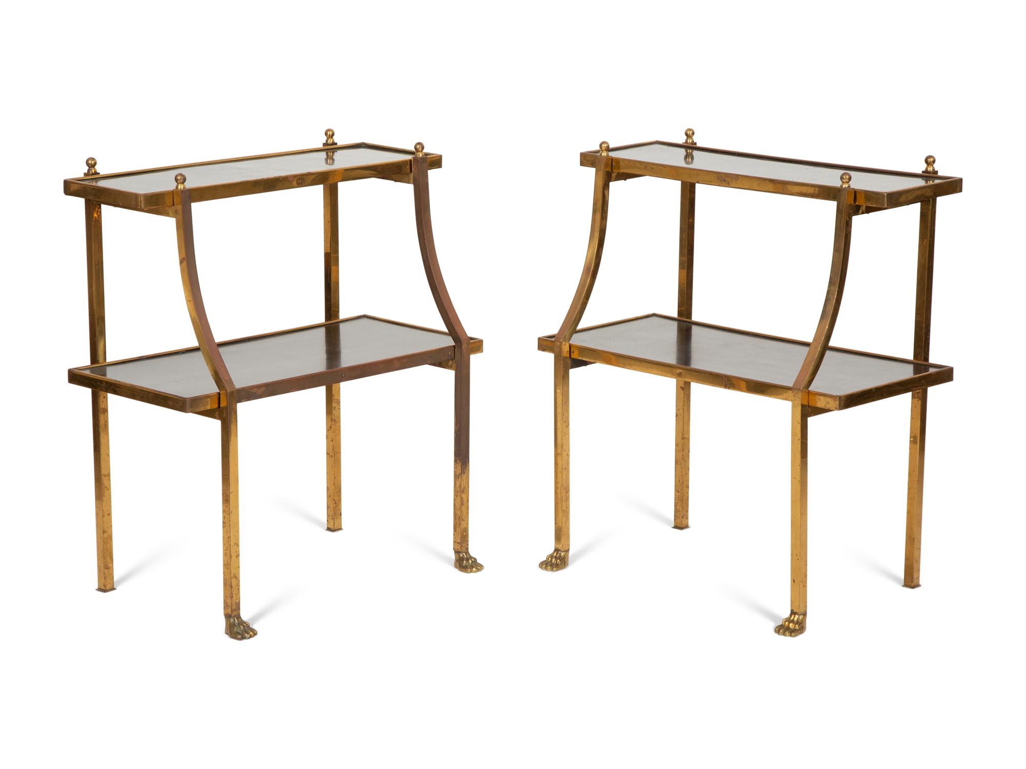 A Pair of Brass Two-Tier Side Tables in the Style of Maison Jansen