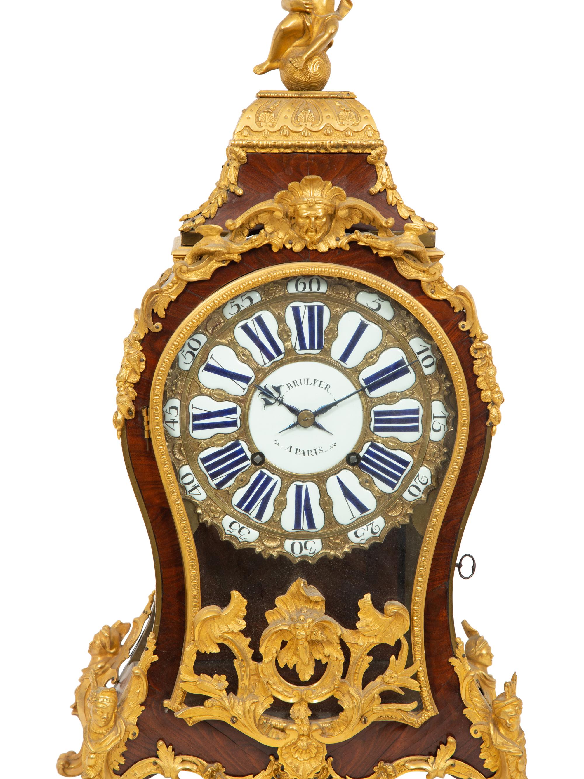 A Louis XV Gilt Bronze Mounted Kingwood Bracket Clock and Matching Wall Bracket