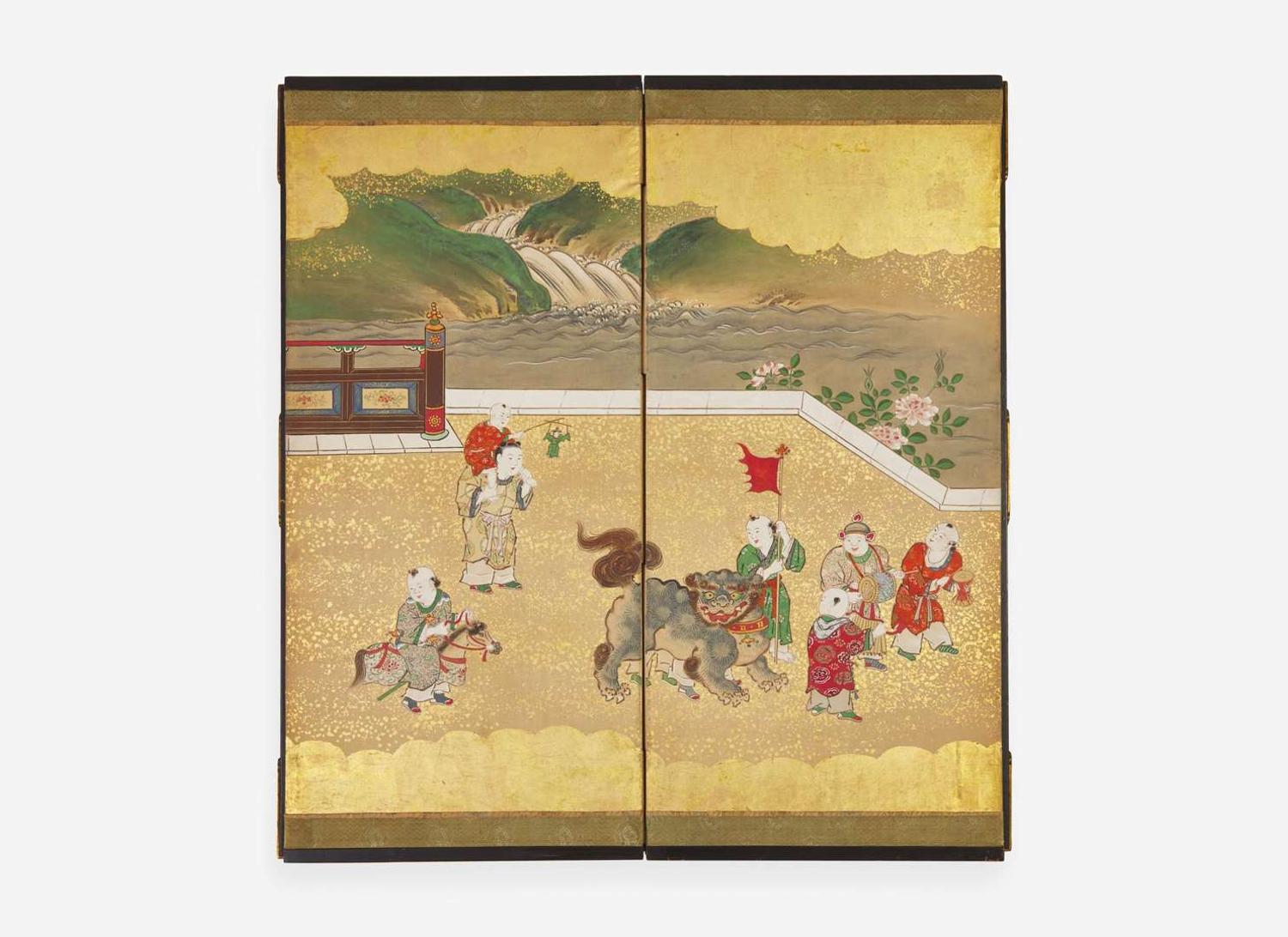 A pair of Japanese small six-fold screens, Edo period 日本六開屏風一對 江戶
