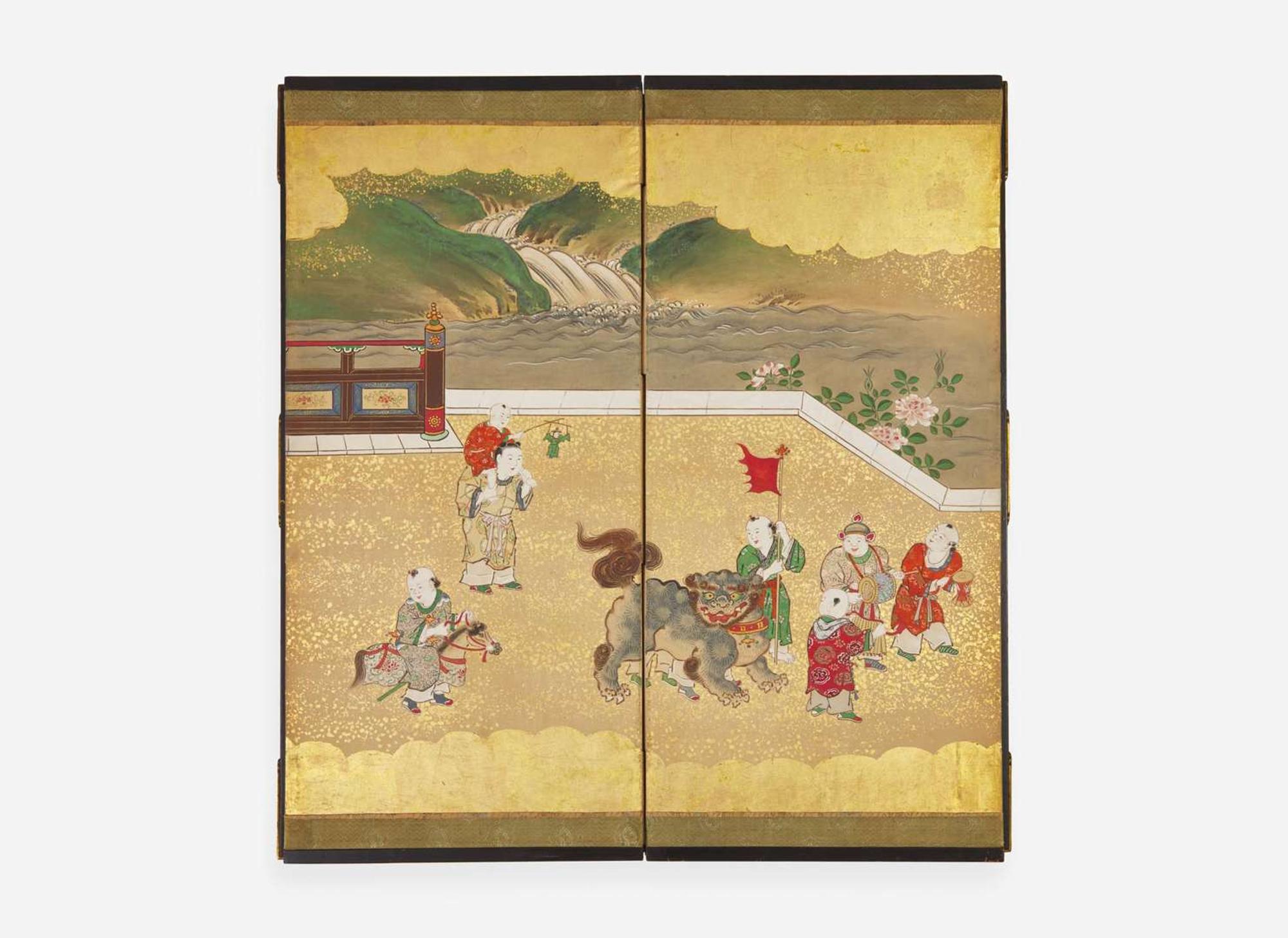 A pair of Japanese small six-fold screens, Edo period 日本六開屏風一對 江戶