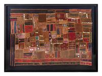 A Framed Cowrie Shell and Paillette-Applied Textile Panel