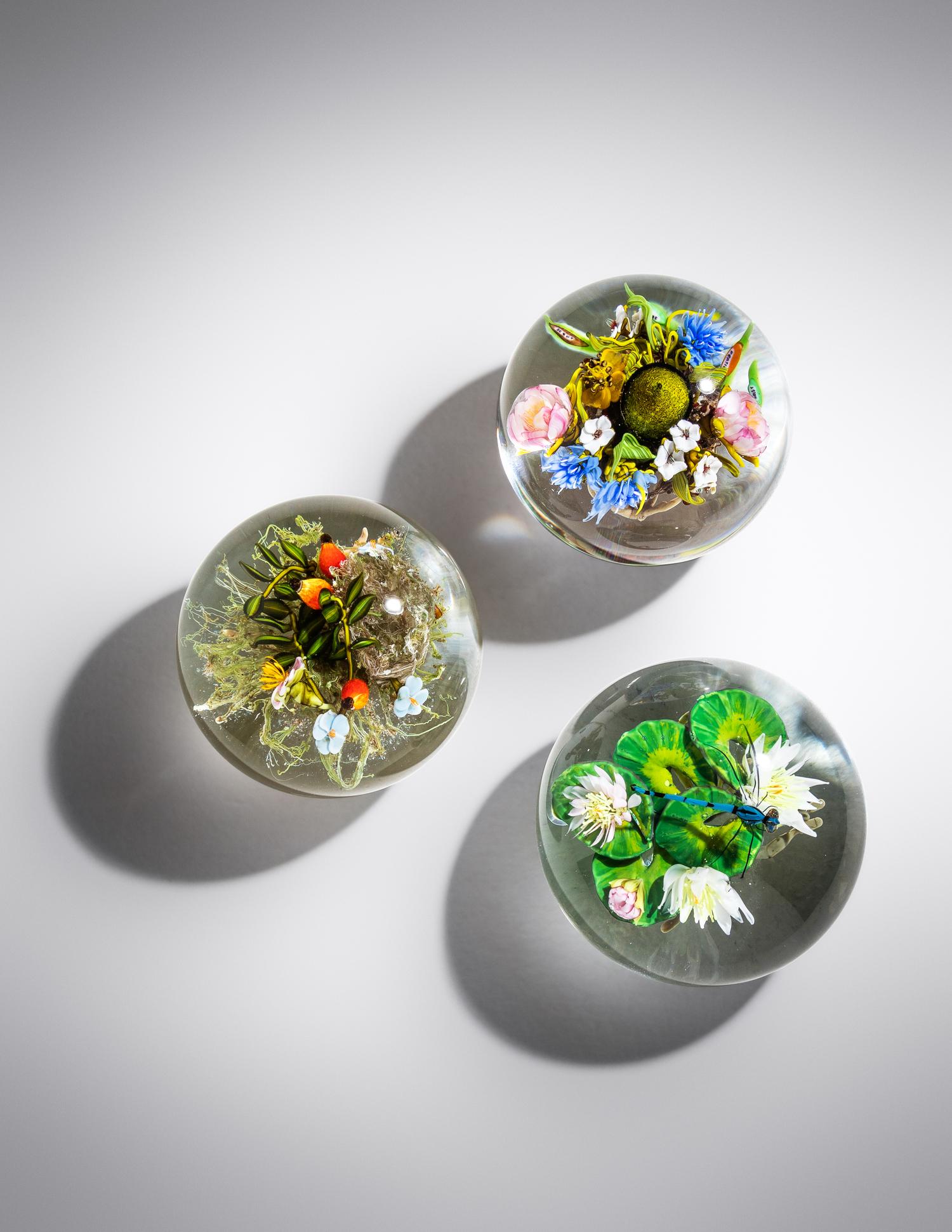 Collection of Three Root People Botanical Paperweight Works, 1994-97