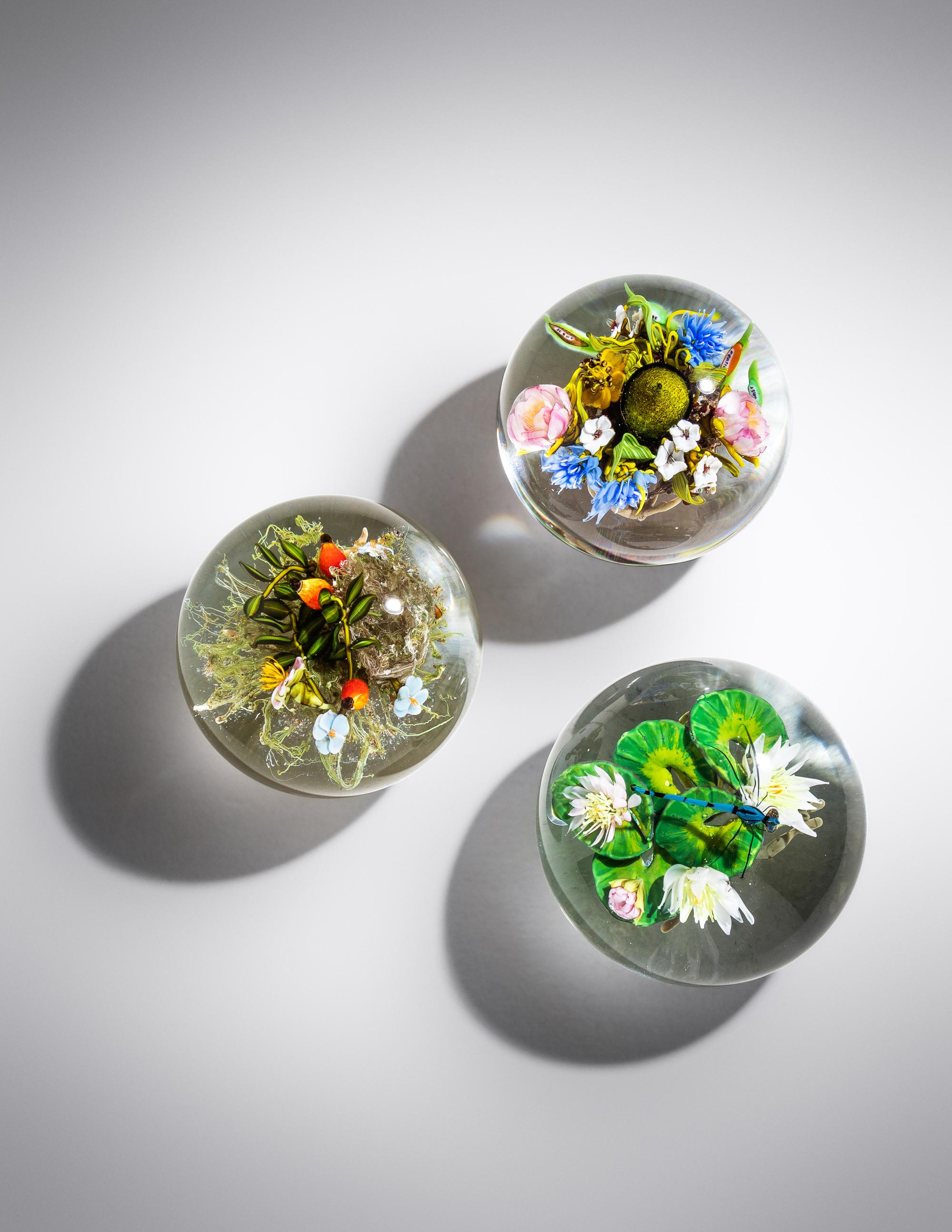 Collection of Three Root People Botanical Paperweight Works, 1994-97