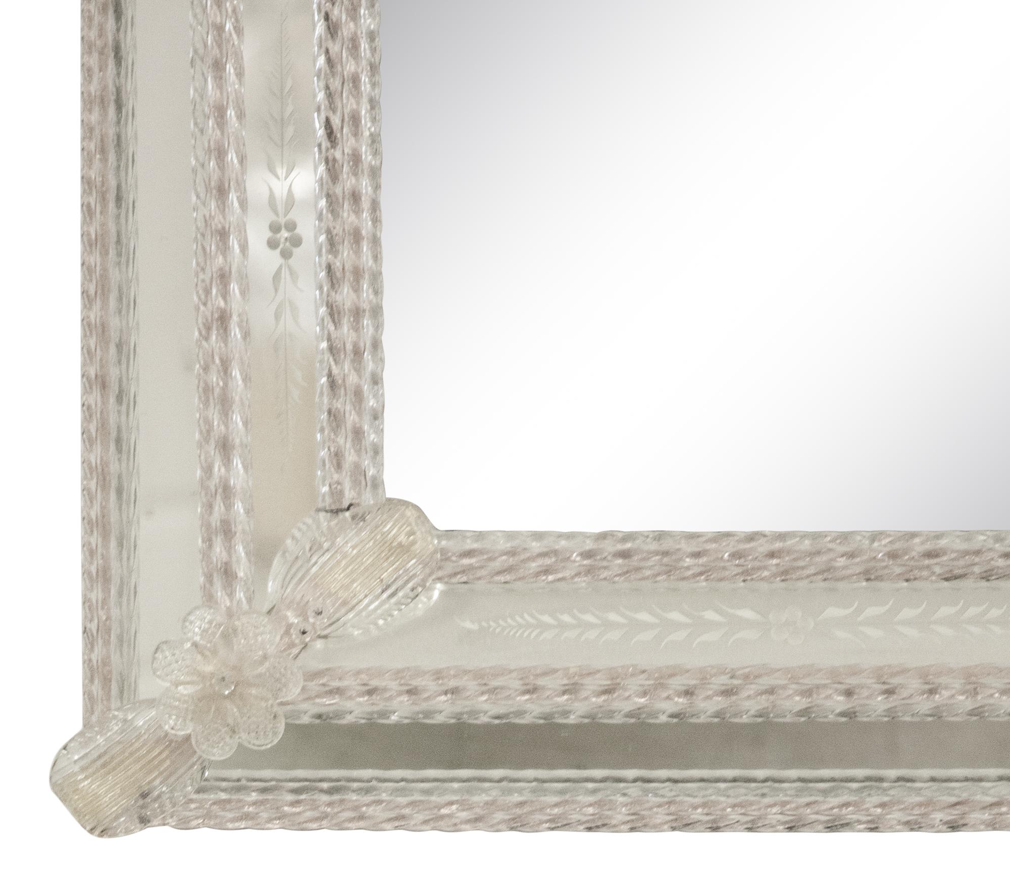 A Venetian Etched Murano Glass Framed Mirror