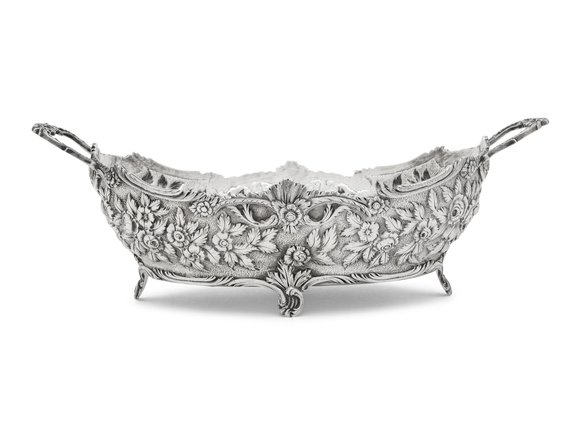 An S. Kirk and Son Coin Silver Repousse Twin-Handled Serving Bowl