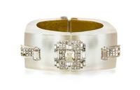 Alexis Bittar Art Deco Lucite Cuff, 1980s 6.5" Diameter x 1.25" W x 2.25" H