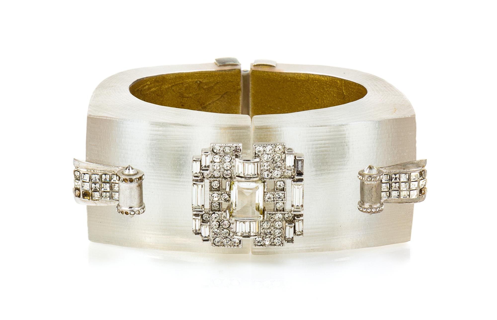 Alexis Bittar Art Deco Lucite Cuff, 1980s 6.5" Diameter x 1.25" W x 2.25" H