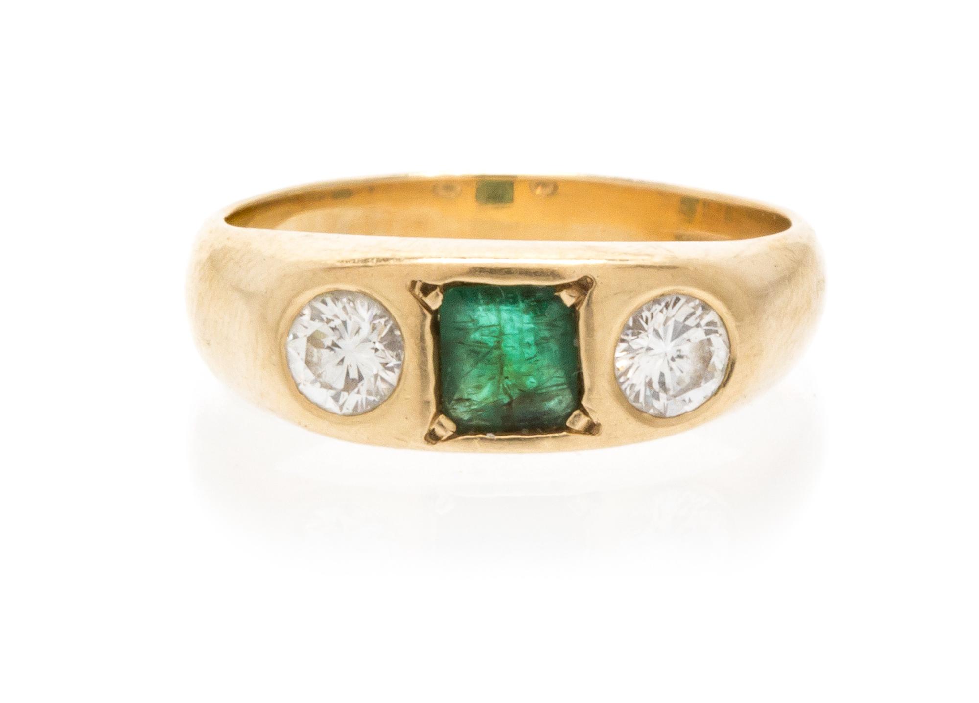 A Yellow Gold, Emerald and Diamond Ring, 3.20 dwts.