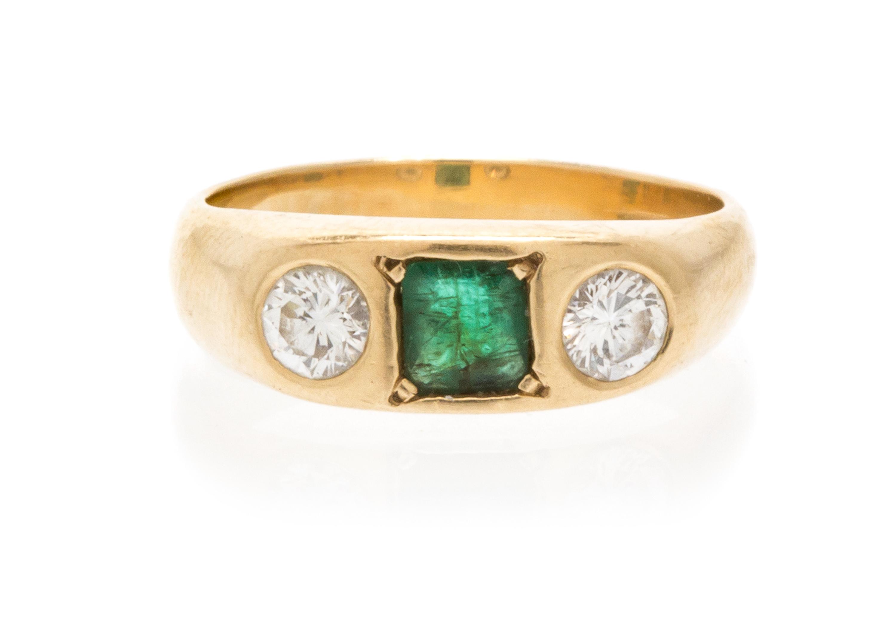 A Yellow Gold, Emerald and Diamond Ring, 3.20 dwts.