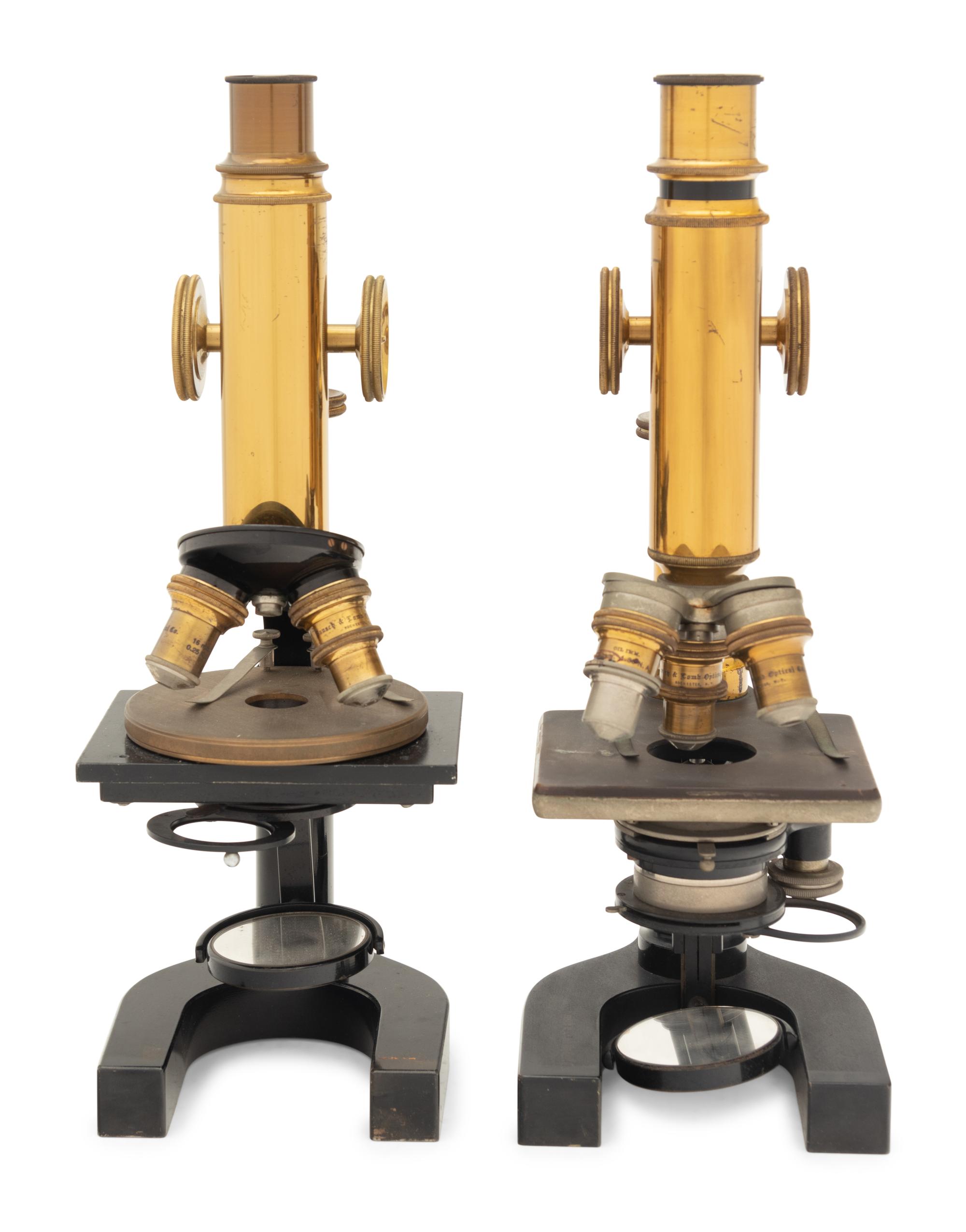 Two Bausch & Lomb Brass and Black Lacquered Microscopes