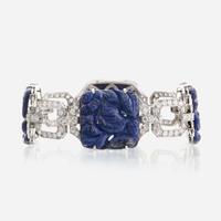 A lapis lazuli, diamond, and eighteen karat white gold bracelet