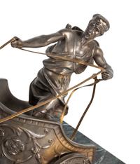 A Bronze and Patinated Metal Figural Group Depicting a Two-Horse Roman Chariot and Rider