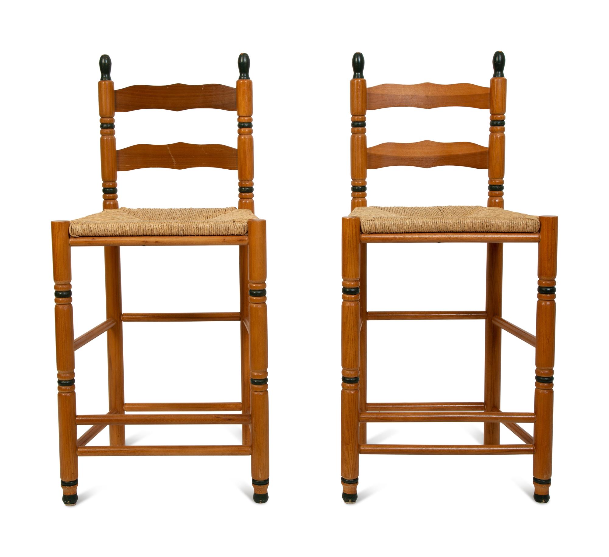 A Set of Four Painted Ladder Back Rush Seat Bar Stools — 20TH/21ST CENTURY