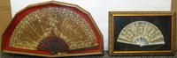 A Lace Fan and Mother of Pearl Fan. Width of first overall 30 inches.