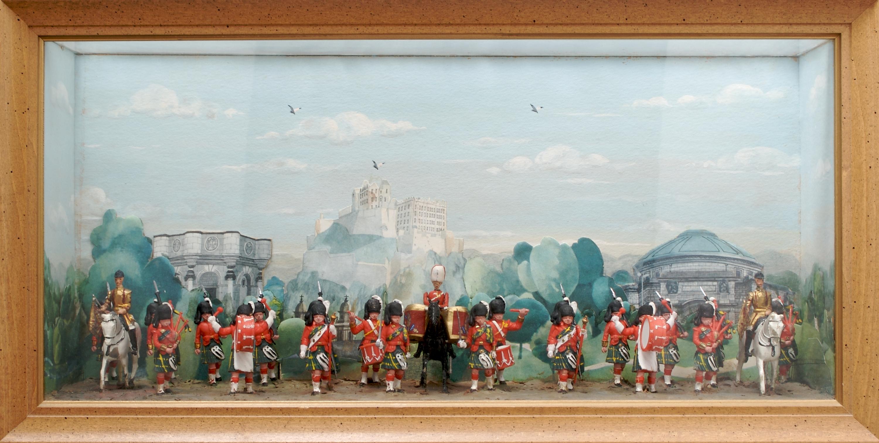 A Narcissa Thorne Shadow Box Diorama Depicting an English Regiment, Height 10 x width 19 7/8 x depth 4 5/8 inches.