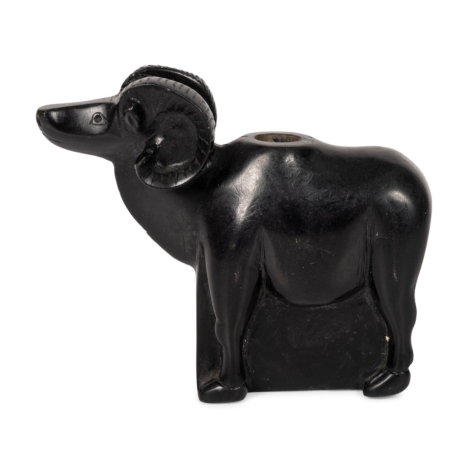 Carved Blackstone Figural Pipe Bowl, Ram