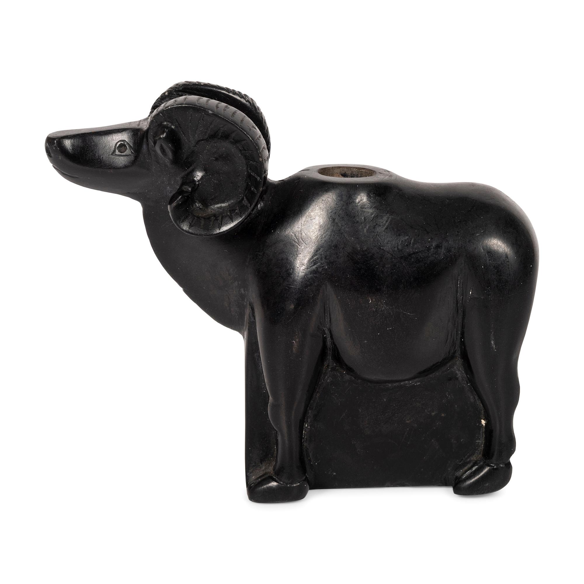 Carved Blackstone Figural Pipe Bowl, Ram
